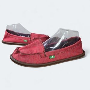 Sanuk Women's Red Canvas Sidewalk Surfer Slip-On Loafers - Size 9